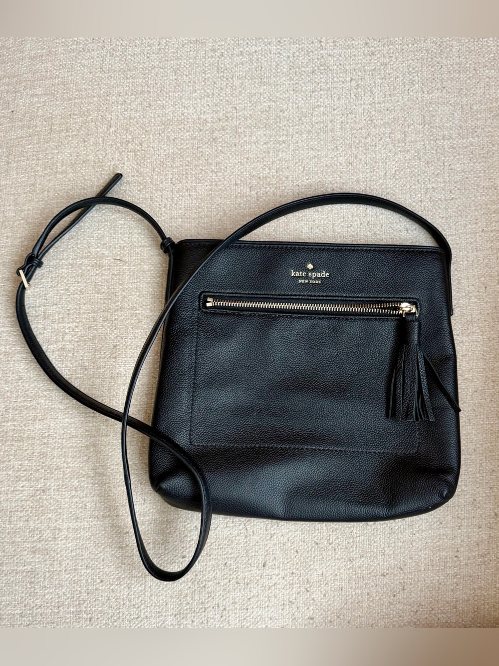 kate spade black pebble leather crossbody with tassel